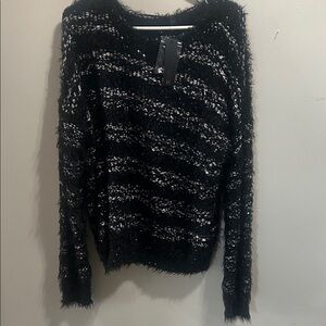 Apt. 9 Women's Black and Silver Striped Sweater
